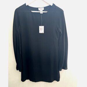 CARMEN Marc Valvo Black Chiffon Shift Dress Bell Slit Sleeves Size XS New NWT